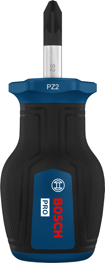 BoschPRO 短柄螺丝刀 PZ2 x 25 毫米，带人体工程学手柄。