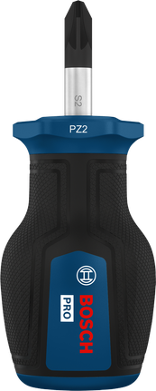 BoschPRO 短柄螺丝刀 PZ2 x 25 毫米，带人体工程学手柄。
