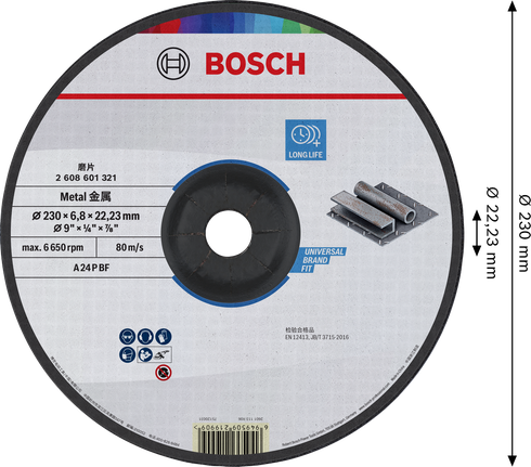 Bosch金属研磨盘 230 x 6.8 x 22.23 毫米。