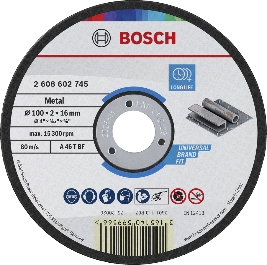 Bosch金属切割片 100 x 2 x 16 毫米，适用于角磨机。