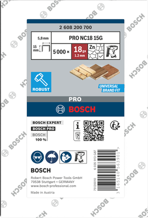 BoschPRO NC18 15G 木材和板材固定用钉子。