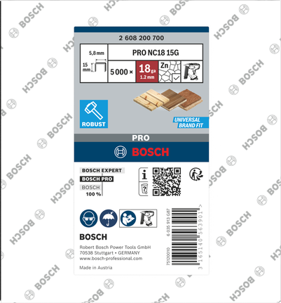 BoschPRO NC18 15G 窄冠木材用钉子。