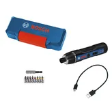 BoschGo 4V 无绳螺丝刀套装，含批头和 USB 数据线。