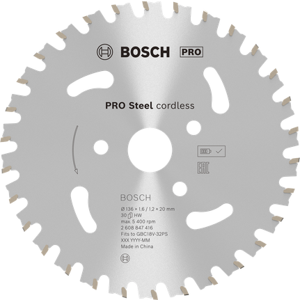 BoschPRO 钢制无绳钢筋切割圆锯片。