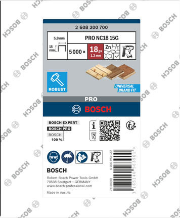 BoschPRO NC18 15G 窄冠木材用钉子。