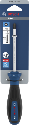 BoschPRO PH2 x 100 毫米螺丝刀，带人体工程学手柄。