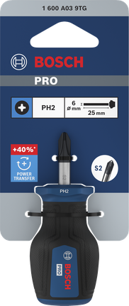 BoschPRO 短柄螺丝刀 PH2 x 25 毫米，带人体工程学手柄。