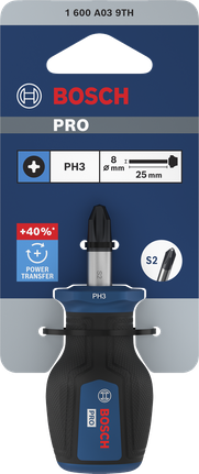 BoschPRO 短柄螺丝刀 PH3 x 25 毫米，带 S2 钢刀片。