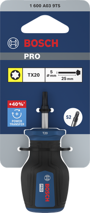 BoschPRO 短柄螺丝刀 TX20 25mm，带 S2 钢制批头。