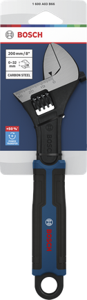 Bosch200 毫米可调扳手，开口范围 0-32 毫米。