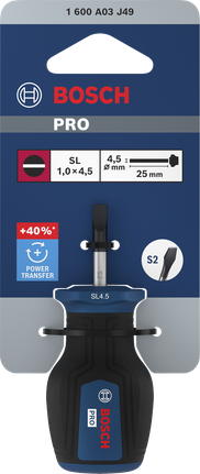 BoschPRO 短柄螺丝刀 SL 1.0 x 4.5 x 25 毫米。