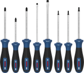 BoschPRO 螺丝刀套装 8 件套，带颜色编码手柄。