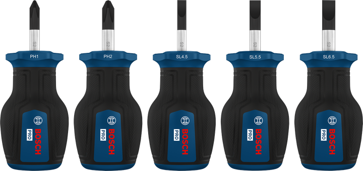 PRO专业系列十字/一字形短柄螺丝刀套装，5件装