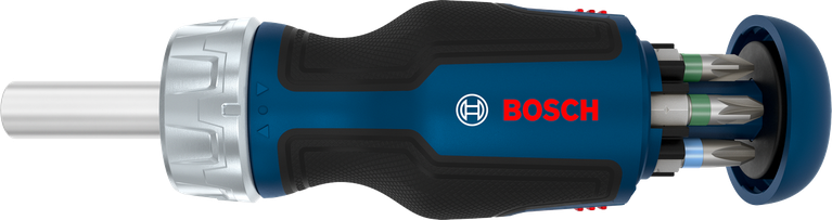 Bosch短柄棘轮螺丝刀，带6个批头弹匣。