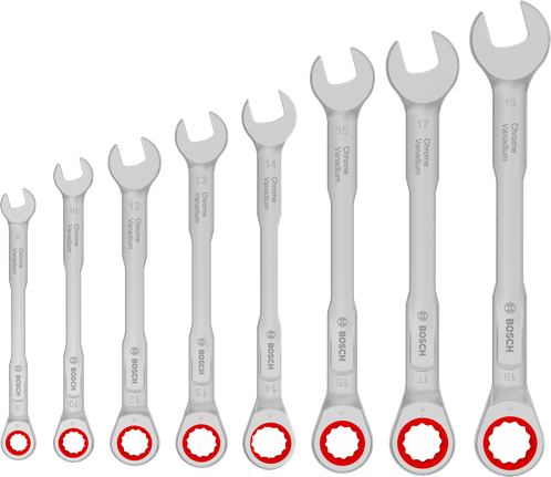 Bosch棘轮组合扳手套装 8-19 毫米，扭矩提升 50%。