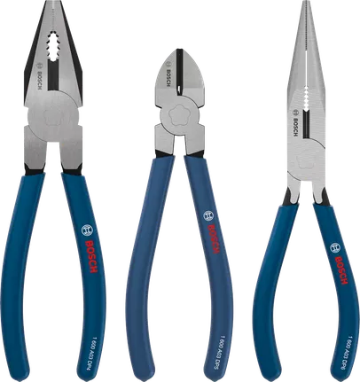 Bosch钳子套装，带浸胶防滑手柄。