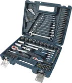 Bosch手动工具混合套装 134 件，蓝色工具箱装。