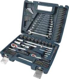 Bosch手动工具混合套装 134 件，蓝色工具箱装。