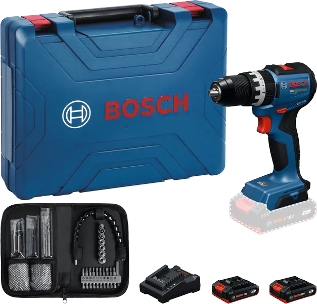 BoschGSB 18V-52 无绳电钻套装及配件。