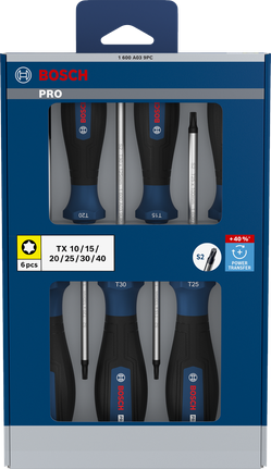 BoschPRO TX 螺丝刀套装 6 件，带 S2 钢轴。
