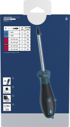 BoschPRO 螺丝刀套装 PH/SL 6 件套，带 S2 轴和防滚落手柄。