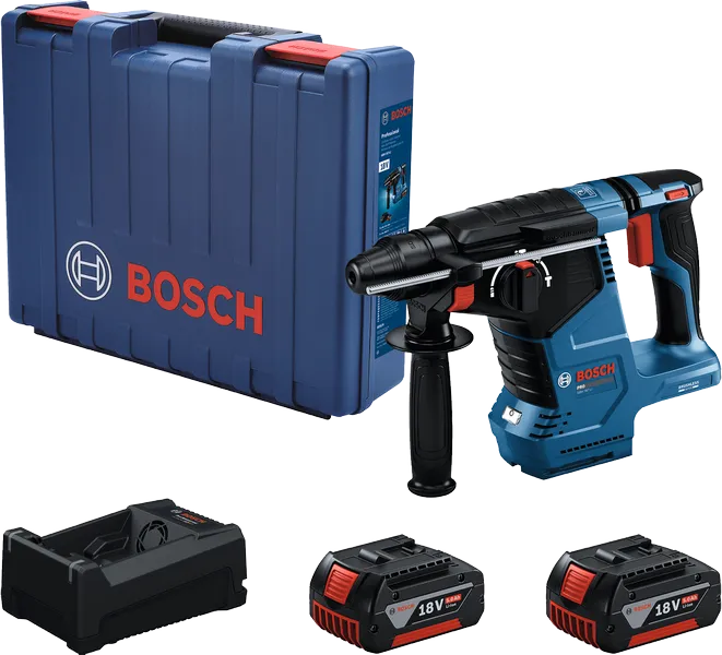 BoschGBH 187-LI 旋转锤，带工具箱和两块 18V 电池。