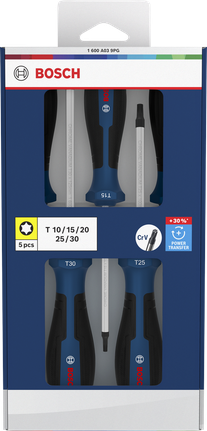 BoschTX 5 件套螺丝刀套装，带铬钒钢刀杆。