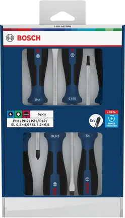 Bosch6 件套螺丝刀套装，带铬钒钢刀杆。