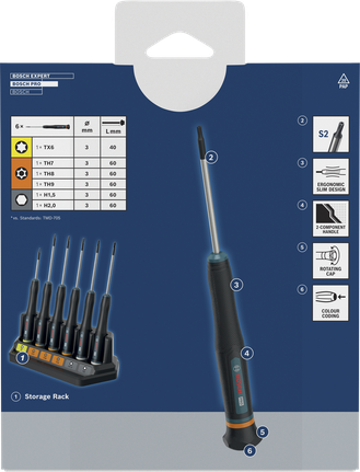 BoschPRO 精密螺丝刀套装 TX/TH/H，颜色编码。