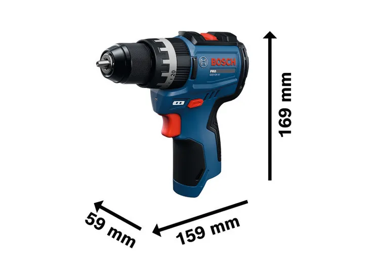 BoschGSB12V-31 无绳冲击钻，尺寸规格。