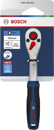 Bosch1/4”棘轮扳手，带 150 毫米铬钒钢手柄。
