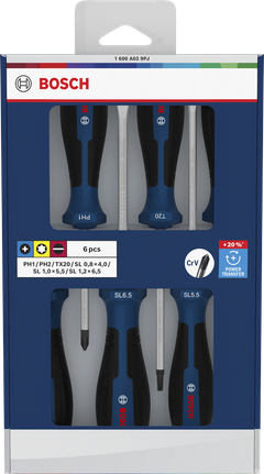 Bosch螺丝刀套装 PH/TX/SL 6 件套，铬钒钢刀杆。