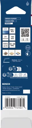 Bosch钢锯 150 毫米锯条 3 片 24 TPI 双金属。
