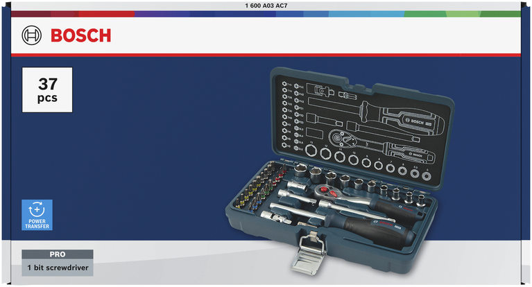 Bosch1/4" 棘轮扳手套装 37 件套，带工具箱。