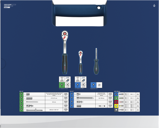 Bosch1/4" + 1/2" 棘轮扳手套装 80 件套，含配件。