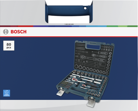 Bosch1/4" + 1/2" 棘轮扳手套装 80 件装（含工具箱）。