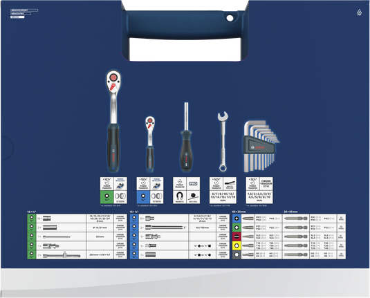 Bosch手动工具混合套装 134 件，含棘轮扳手和内六角扳手。