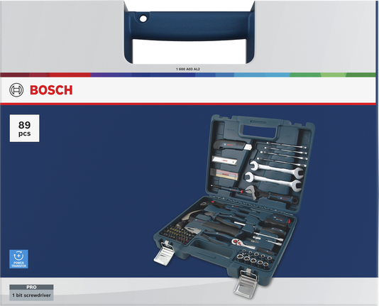 Bosch手动工具混合套装 89 件，蓝色工具箱装。