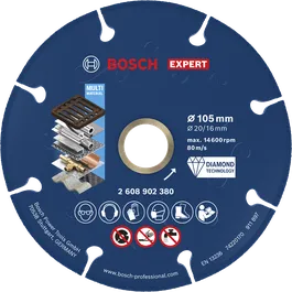 BoschEXPERT 金属金刚石切割片 105 毫米，适用于多种材料。