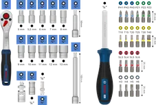 Bosch1/4" 棘轮扳手套装 37 件套，含螺丝刀和批头。