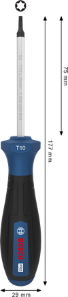 BoschPRO 螺丝刀 TX10 x 75 毫米，带人体工程学手柄。