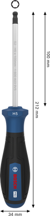 BoschPRO H5 x 100 毫米螺丝刀，带人体工程学手柄。