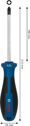 BoschPZ2 x 100 毫米螺丝刀，带人体工程学手柄。