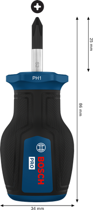 BoschPRO 短柄螺丝刀 PH1 x 25 毫米，带人体工程学手柄。