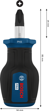 BoschPRO 短柄螺丝刀 PH3 x 25 毫米，带紧凑型手柄。