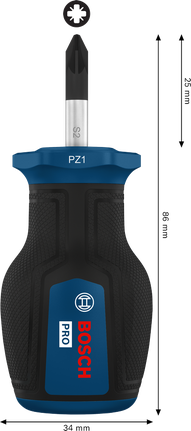 BoschPRO 短柄螺丝刀 PZ1，刀片长度为 25 毫米。