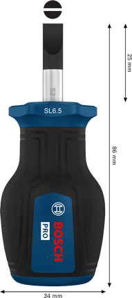 BoschPRO 短柄螺丝刀 SL 1.2 x 6.5，带人体工程学手柄。