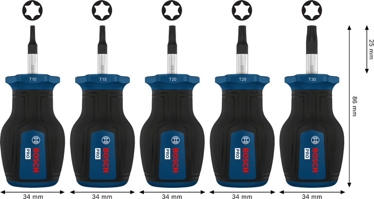 BoschPRO 短柄螺丝刀 TX 套装 5 件 S2 轴。