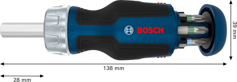 Bosch短柄棘轮螺丝刀，配有 6 个批头。