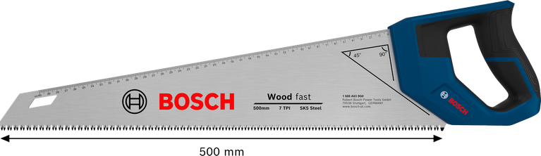 Bosch手锯 500 毫米 7 TPI，用于快速切割木材。